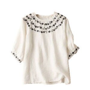 E-RÃ©tro White Floral Crewneck Top Size M